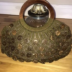 Cappellini wooden handle crochet purse NWOT